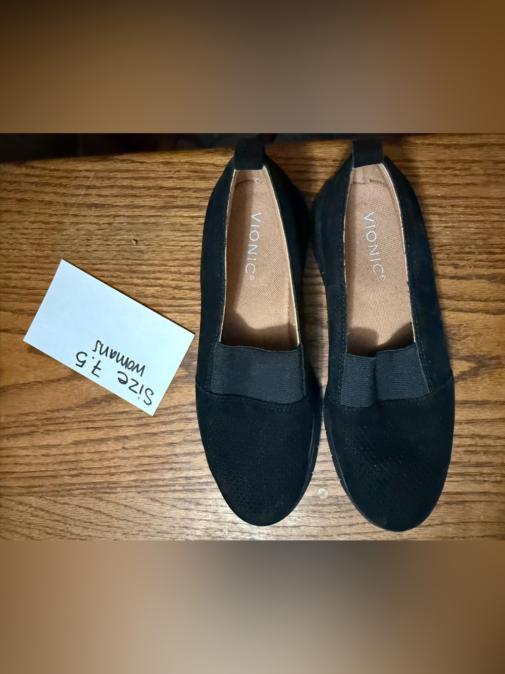 Vionic Black Slip-On Loafers with Elastic Vamp